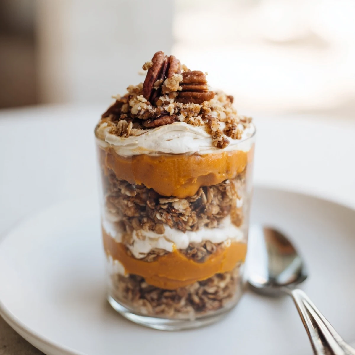 Delicious vegan sweet potato dessert cups, layered with pecan crumble and coconut cream.