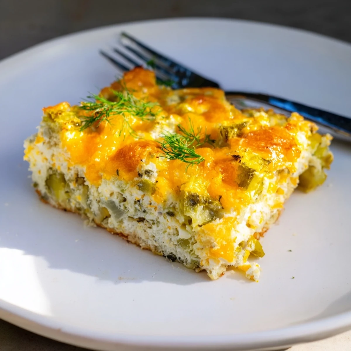 Savory Dill Pickle Casserole Pancake Squares, perfect for brunch or unique side dish.  