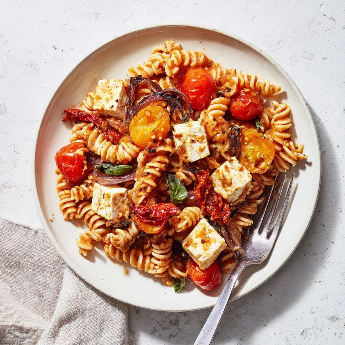 Rich and savory Baked Feta Pasta, ideal for a cozy weeknight dinner.