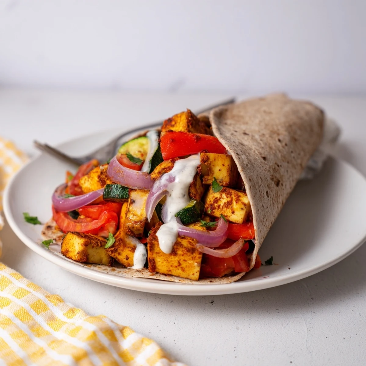 Satisfying Vegan Viral Recipe re-make with golden tofu, cherry tomatoes, and smoky flavor.