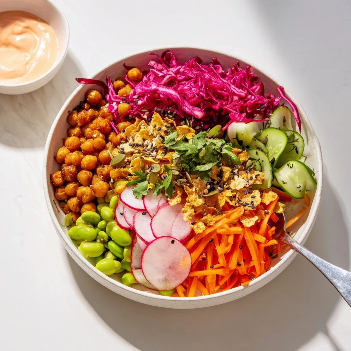 Deliciously layered ASMR Crunch Snack Bowls featuring colorful veggies and crispy bites.