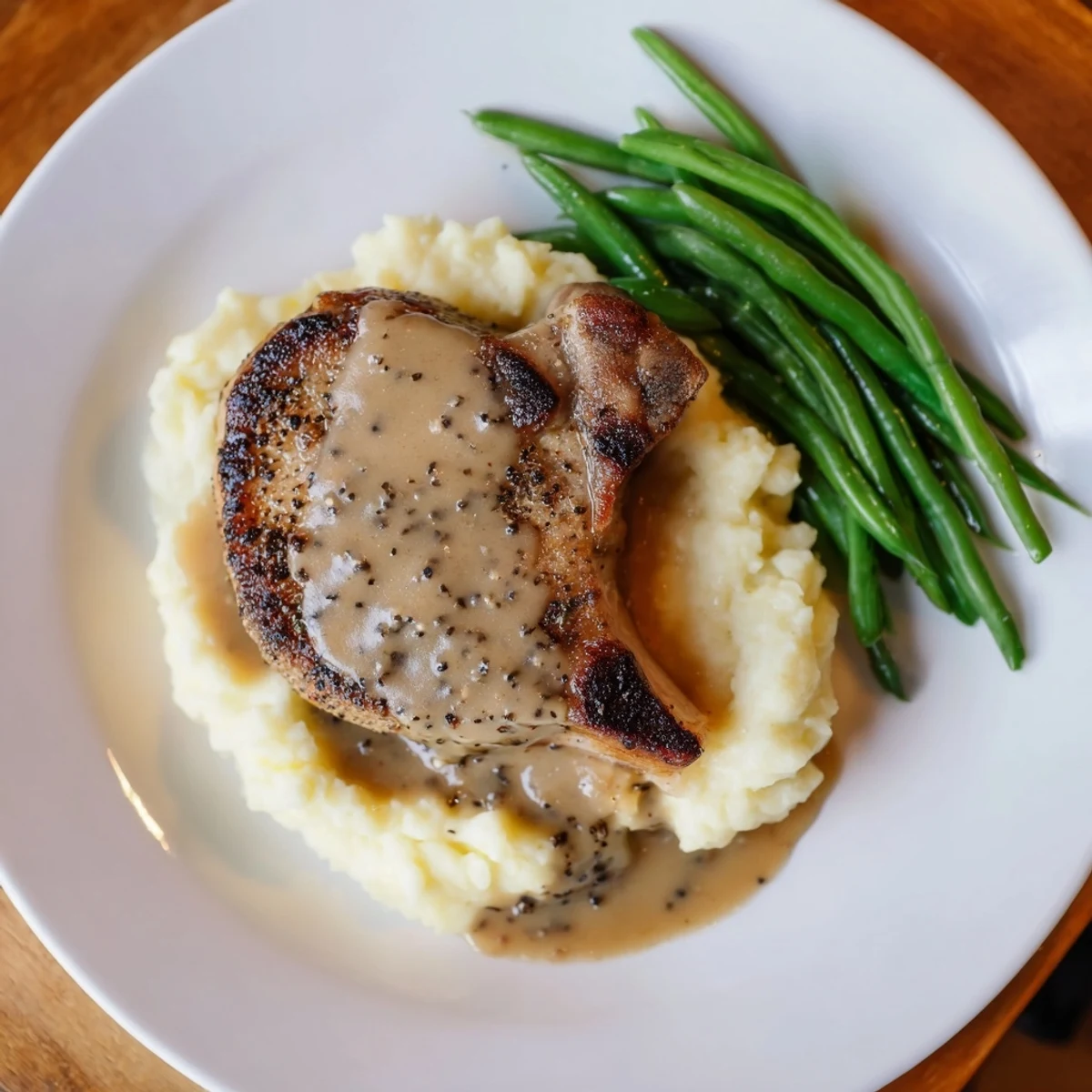 Golden-brown Pork Chops & Cheddar Mash Bowl, served with creamy mashed potatoes and savory pan gravy.