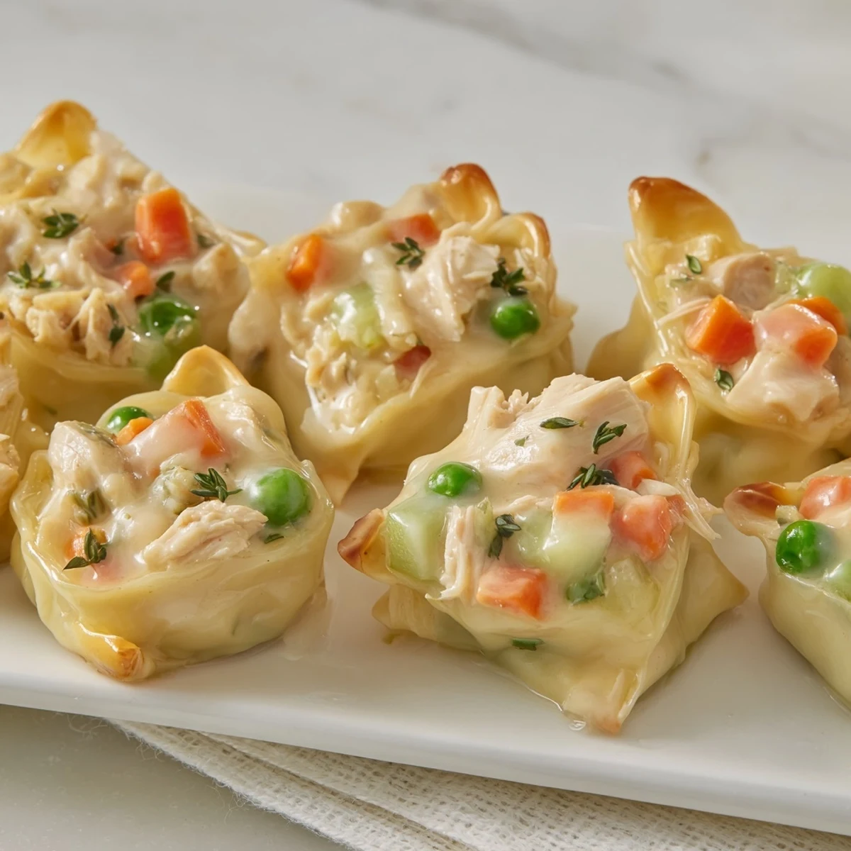 Chicken and Dumplings Casserole, with golden dumplings atop creamy chicken and vegetables.
