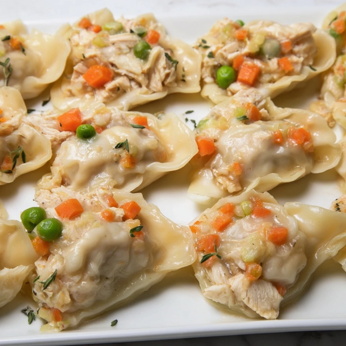 This Chicken and Dumplings Casserole shows a bubbling, savory dish just out of the oven, ready to serve.