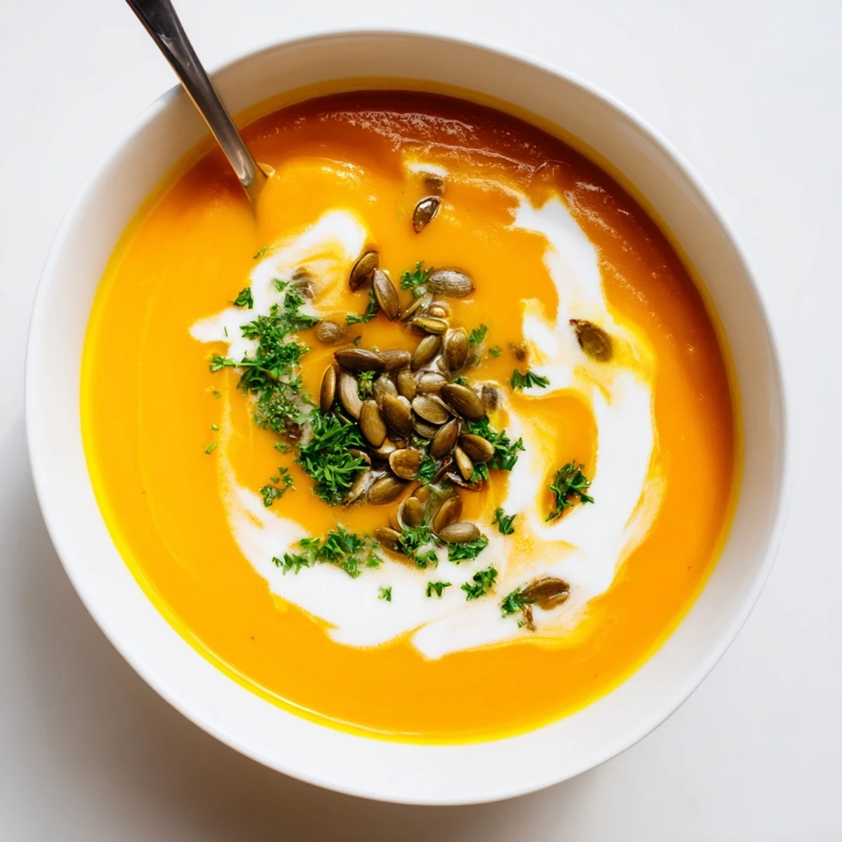 Velvety smooth butternut squash and pear soup, ideal for a cozy dinner or lunch.