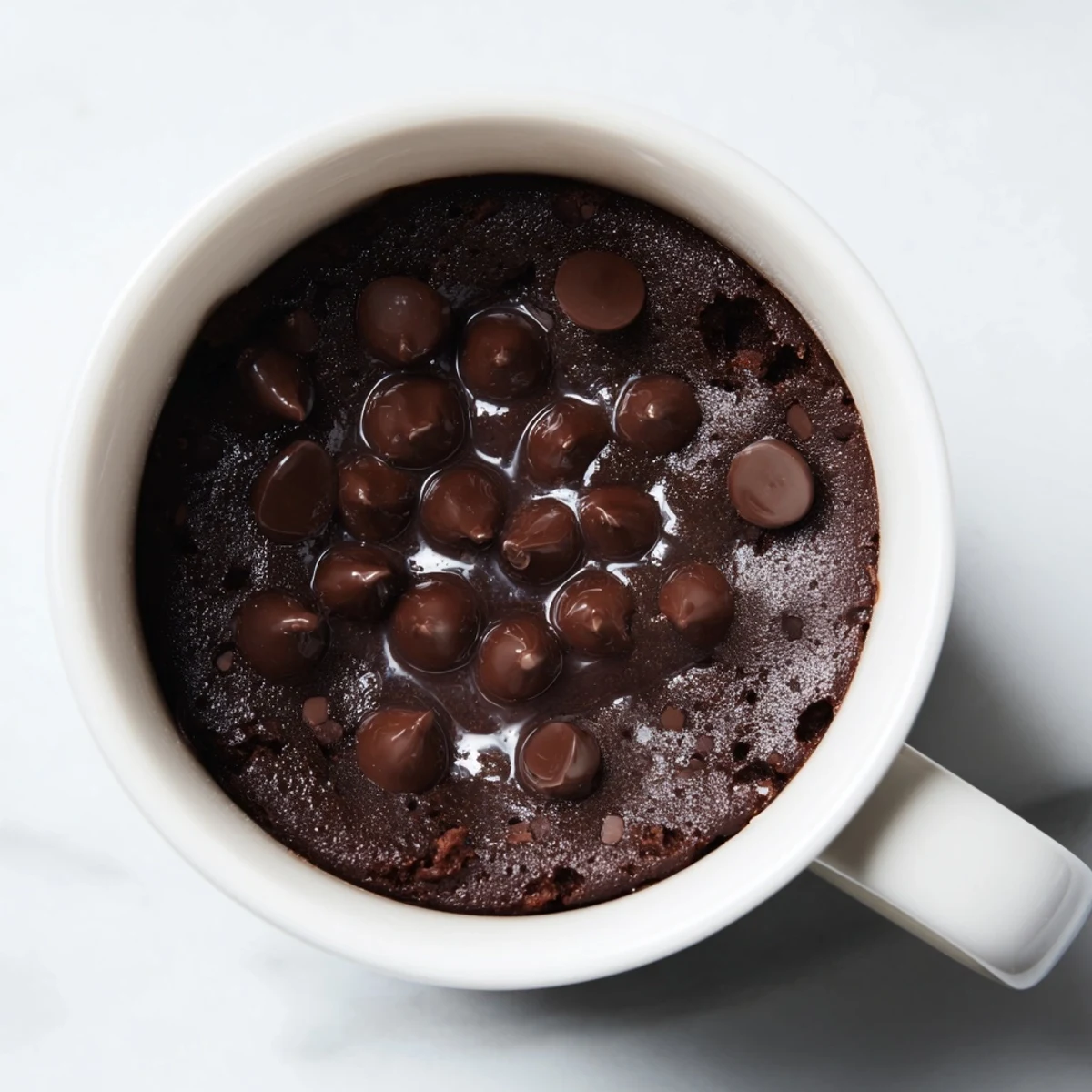 Rich, dark chocolate microwaved mug cake in a mug, ideal for a fast, delicious American dessert.