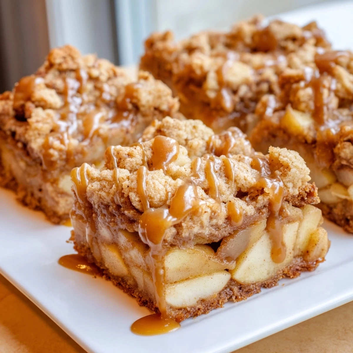 Warm, comforting image of freshly baked Caramel Apple Cookie Bars, perfect for fall baking season.