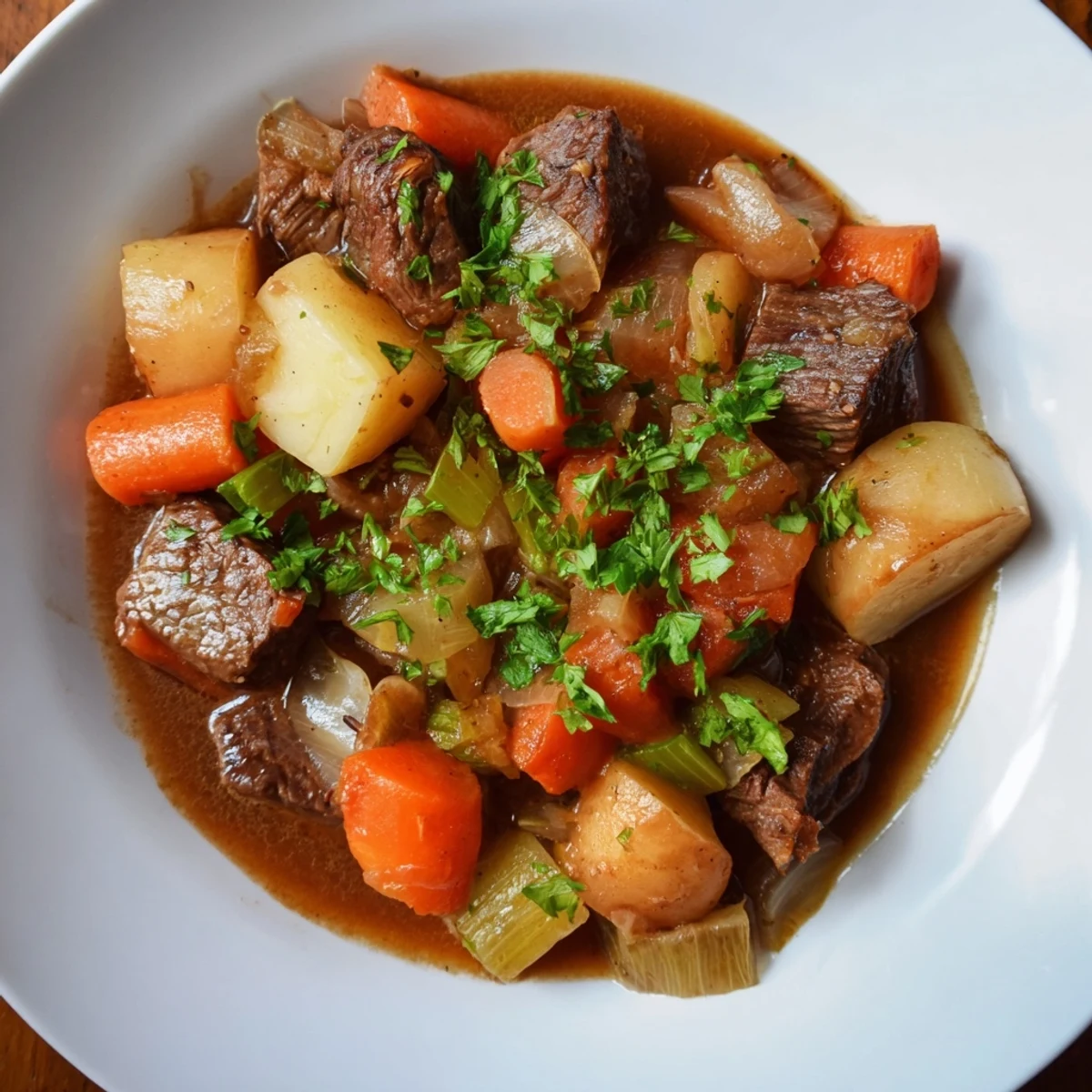 Tender Instant Pot Beef Stew with vegetables steaming near golden, crusty bread.