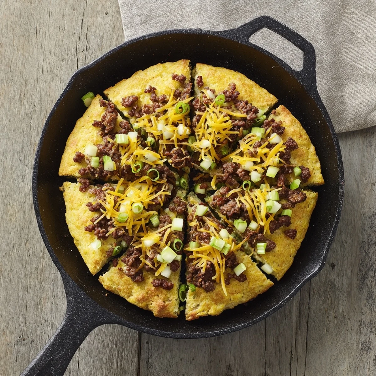 This skillet of Savory Apple, Sausage, and Cheddar Scones features a delicious, rustic, golden crust bursting with flavor.