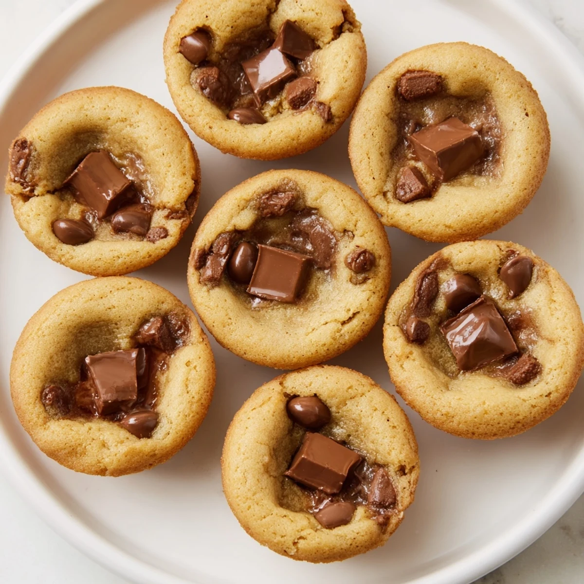 Air Fryer Gooey Cookie Cups bubbling with melted chocolate, a delightful dessert served warm.