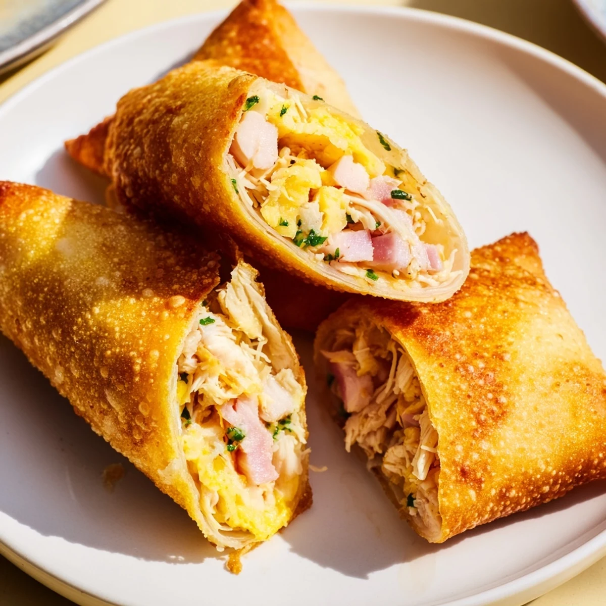 Golden-crisp Crispy Chicken Greggs Egg Rolls ready to serve, a delicious savory appetizer.