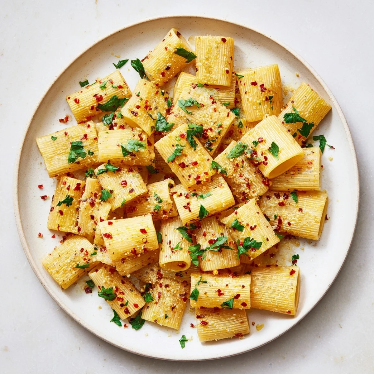 Crispy Spicy Lemon-Parmesan Pasta Chips, golden and sprinkled with fresh parsley and Parmesan.