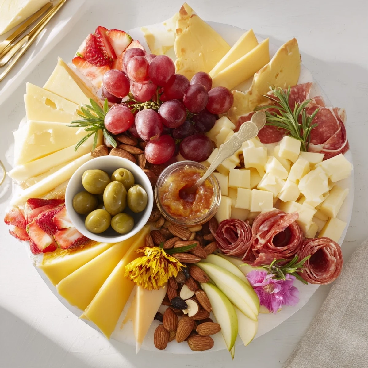Delicious star-shaped appetizer board with savory and sweet components offers a perfect holiday gathering spread.