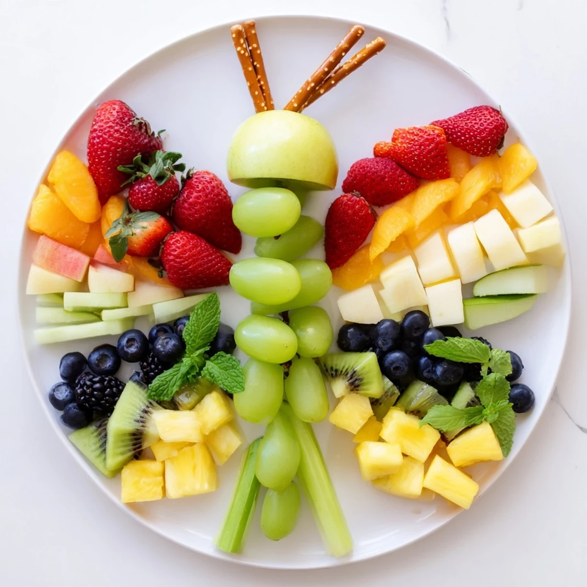 Freshly prepared Butterfly Fruit Tray featuring colorful fruit, perfect for an easy, visually appealing party appetizer.