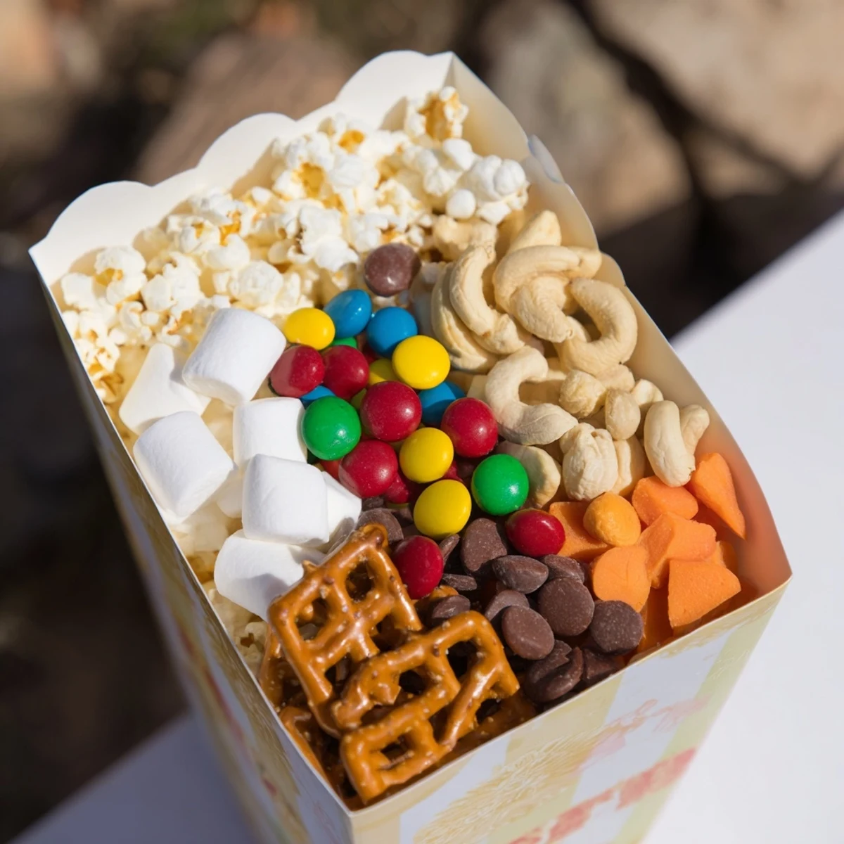 Movie Night popcorn boxes overflow with sweet and savory treats for a fun snack party.