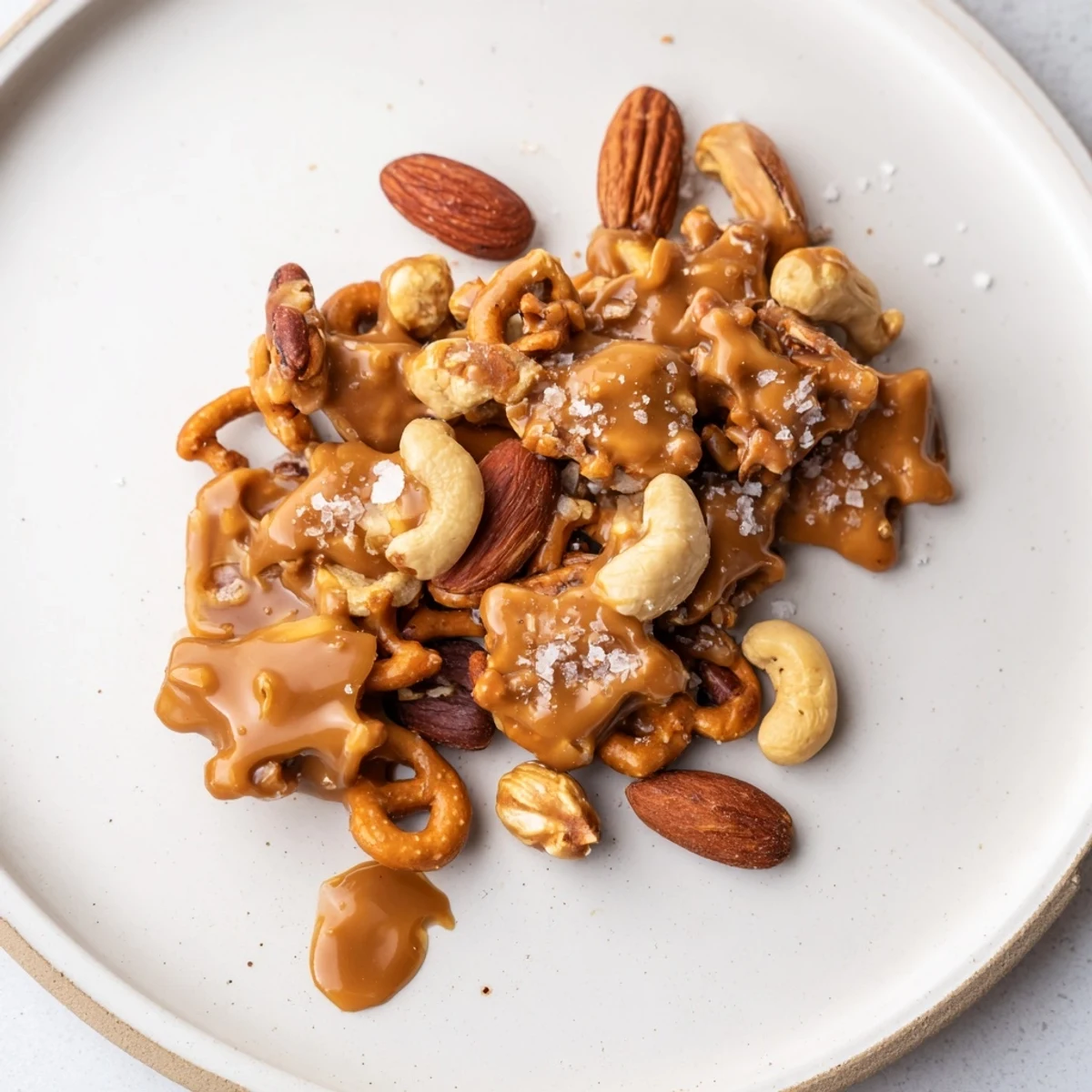 Warm, buttery aroma of Salted Caramel Pretzels & Nuts fresh from the oven, delicious to enjoy.