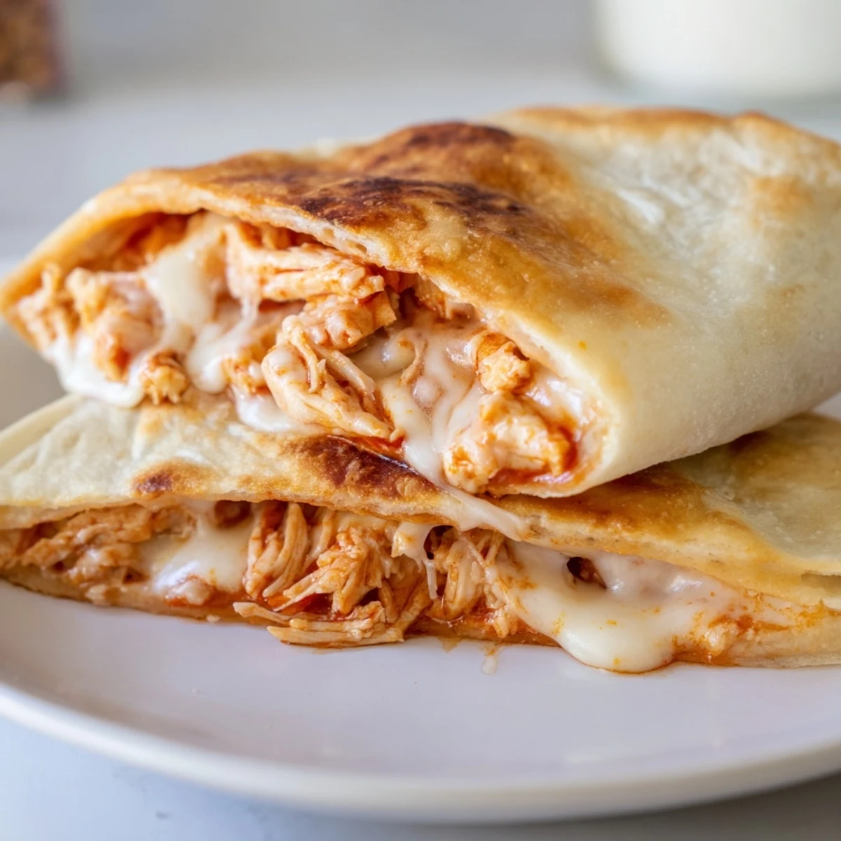 Crispy grilled Leftover Pizza Grilled Cheese with melted cheese oozing from the center.