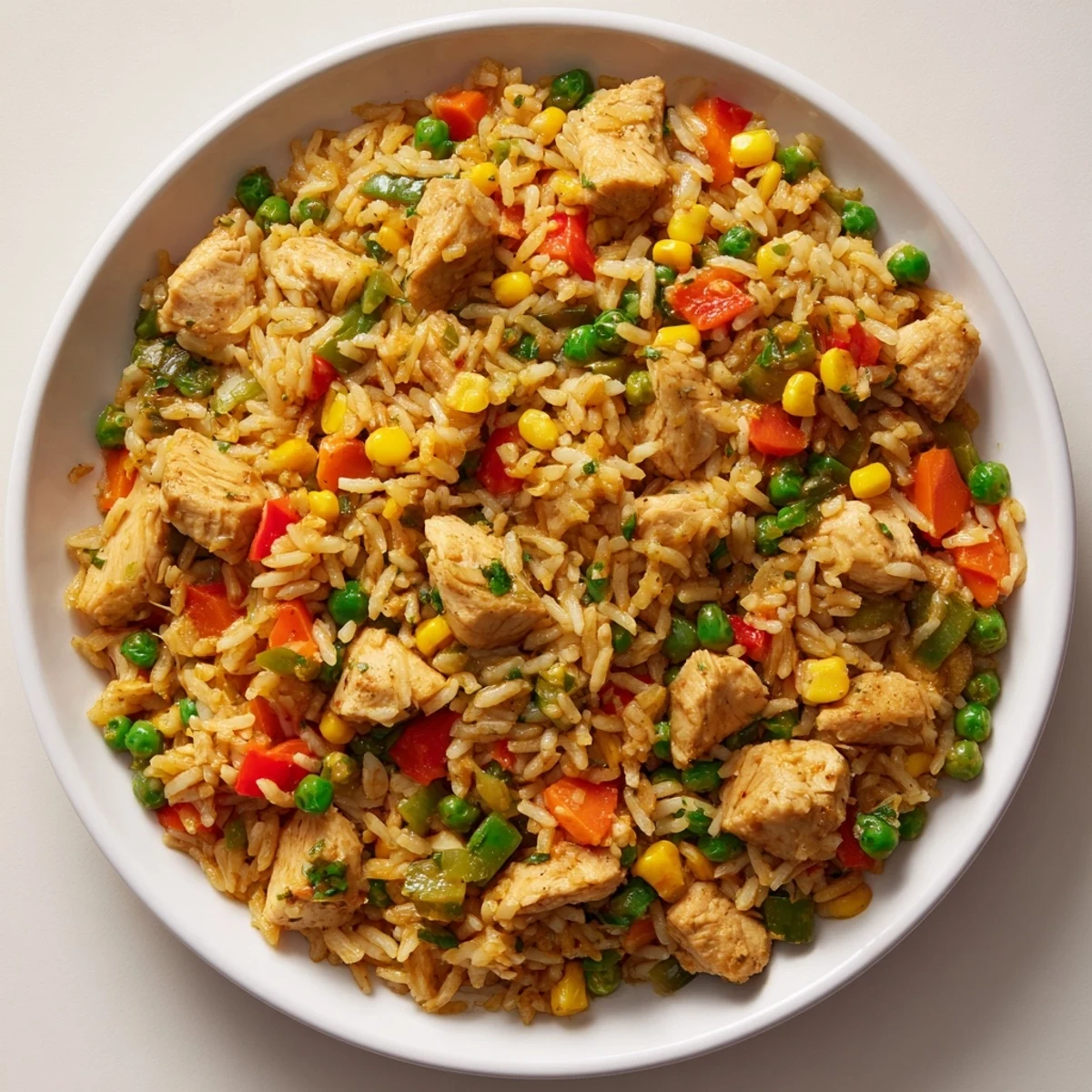 Golden, savory One-Pot Chicken and Rice steaming in a pot, ready to serve and enjoy as a comforting dinner.