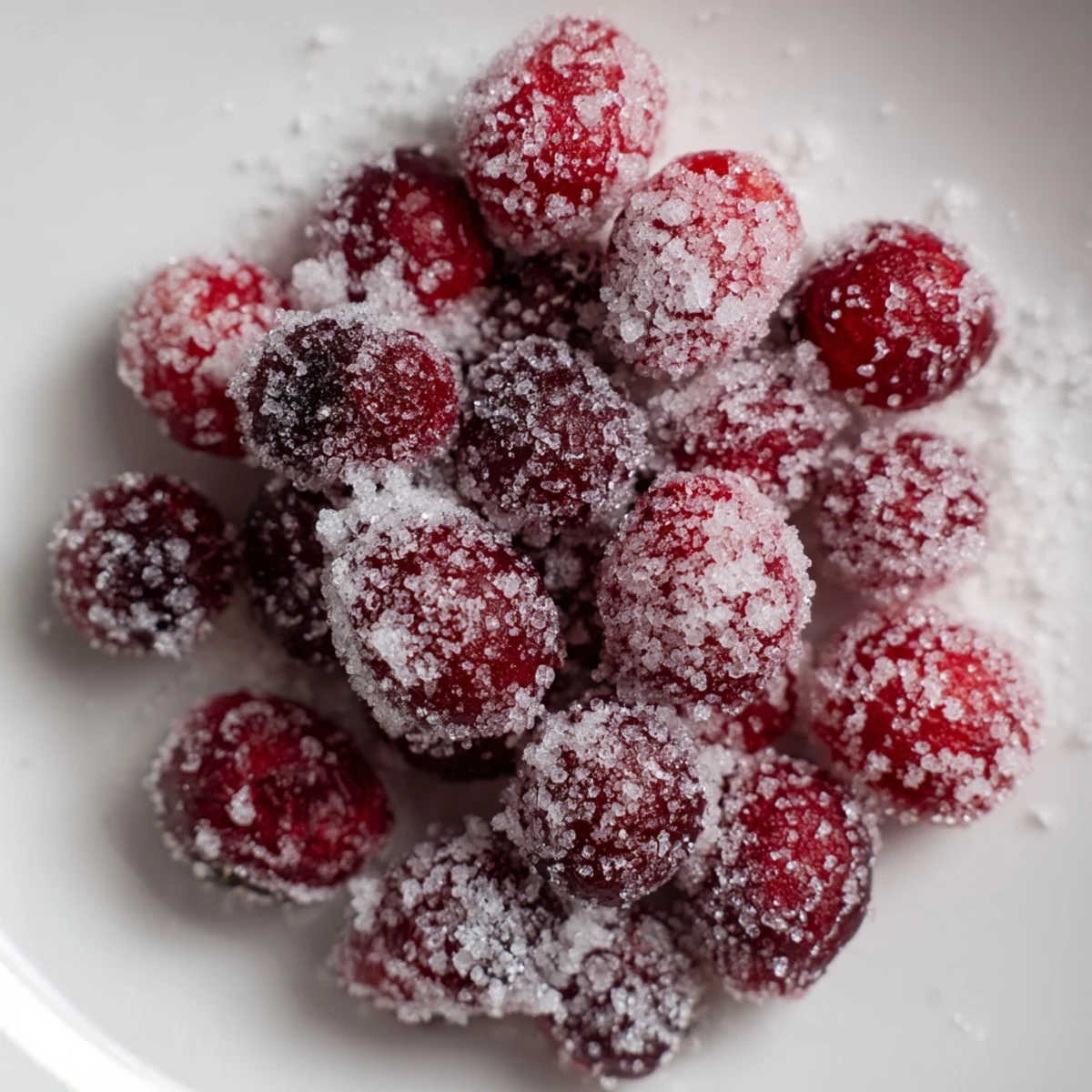 Vibrant 5-Minute Express Candied Cranberries, coated in sparkling sugar, ready to be enjoyed!