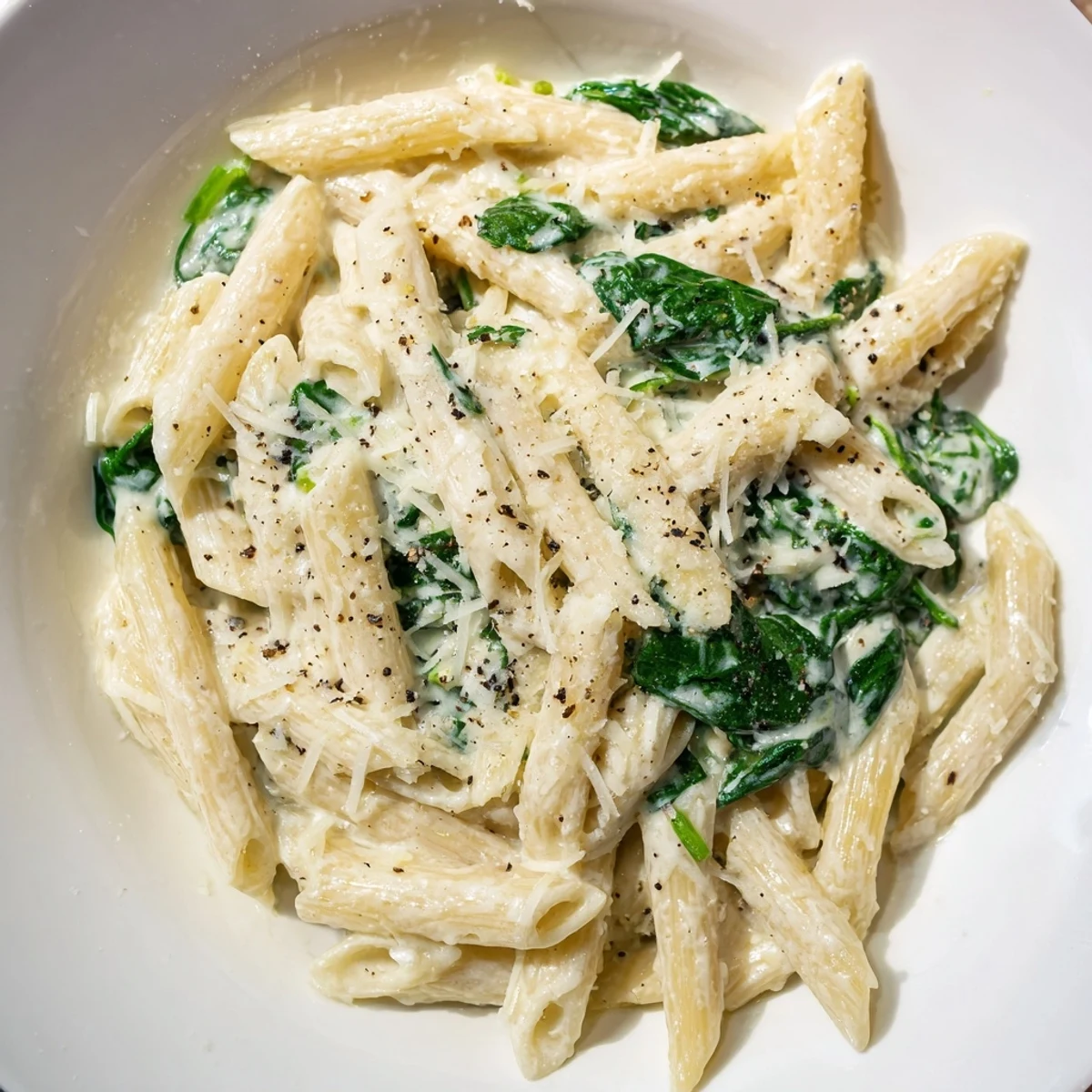 Steaming Creamy Spinach Pasta, presented with extra Parmesan, looks perfect for dinner tonight.