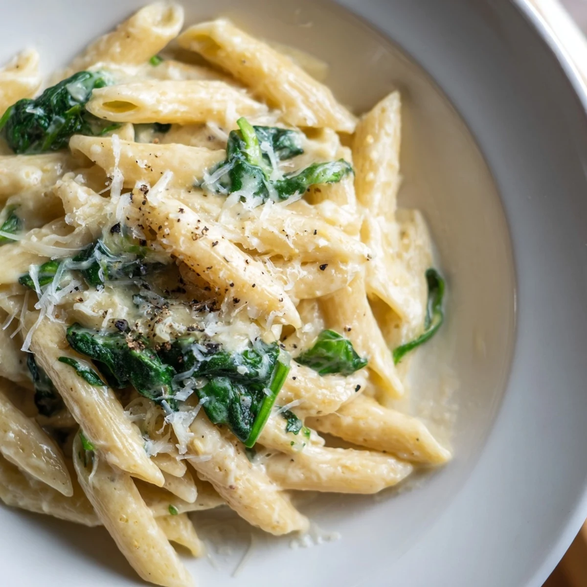 Enjoy a bowl of delicious Creamy Spinach Pasta, a vegetarian comfort food classic.