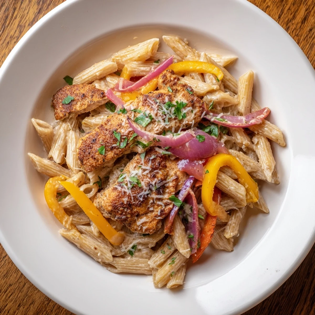 Creamy Cajun Chicken Pasta topped with parsley, ready for a comforting bite tonight.