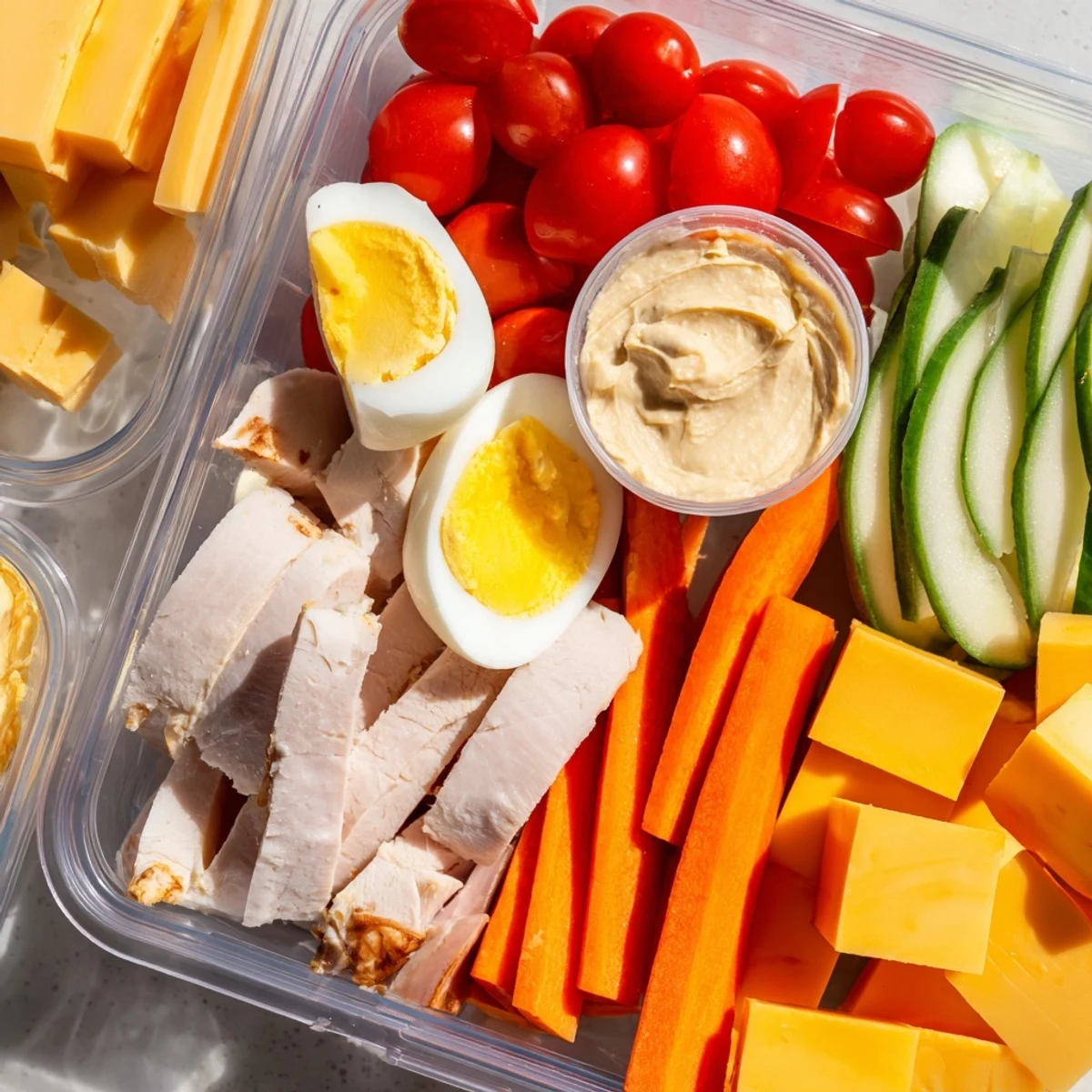 Vibrant protein snack boxes offer a delicious, well-balanced meal with a satisfying array of textures and flavors.