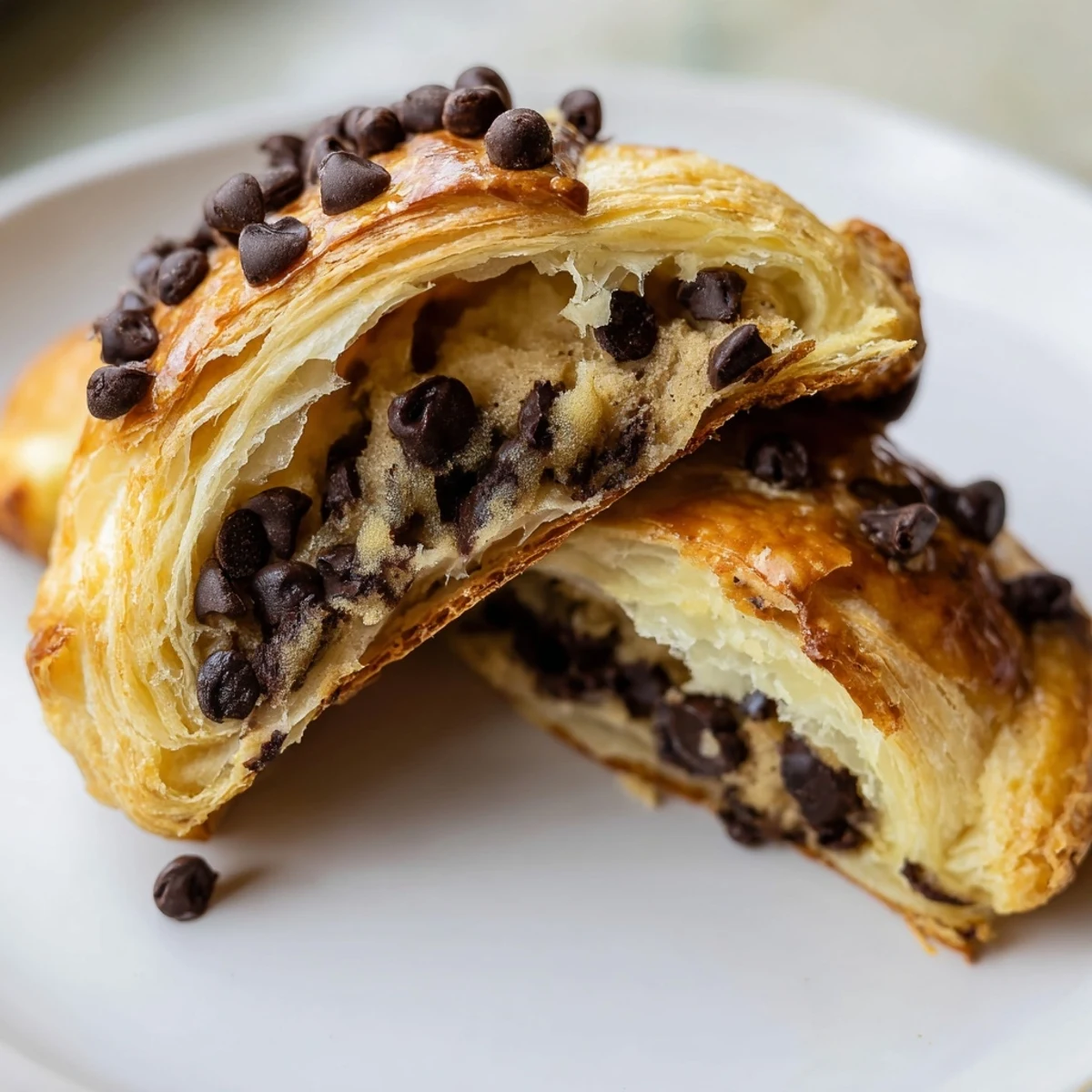 Golden-brown Viral Crookie showcasing flaky croissant pastry wrapped around a gooey, chocolate chip cookie.