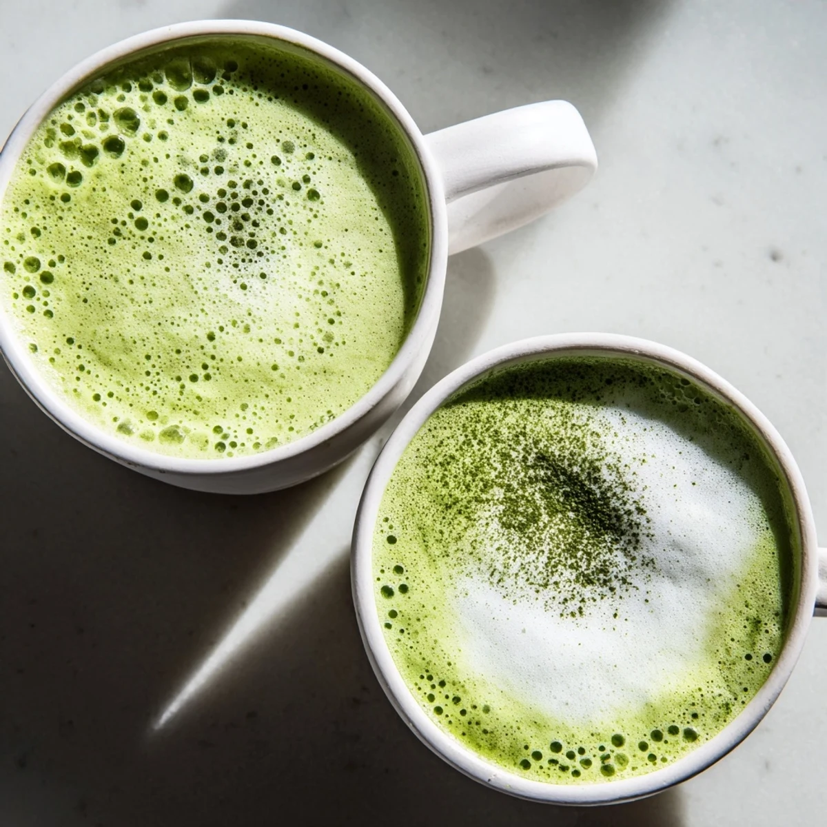 Steaming Matcha Green Tea Latte, topped with creamy foam, offering a rich, earthy flavor.
