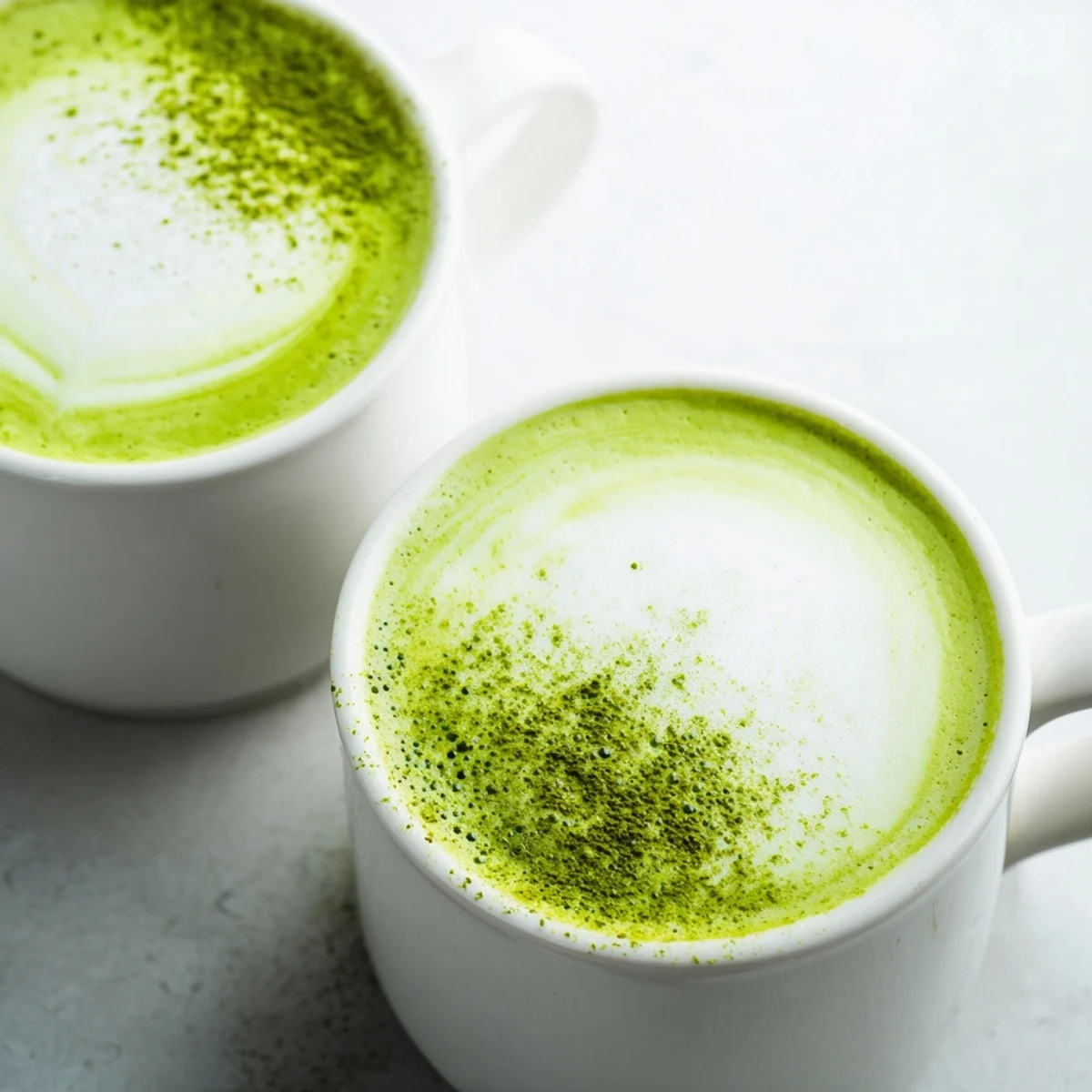 Frothy Matcha Green Tea Latte, a vivid green drink, perfect for a cozy morning.