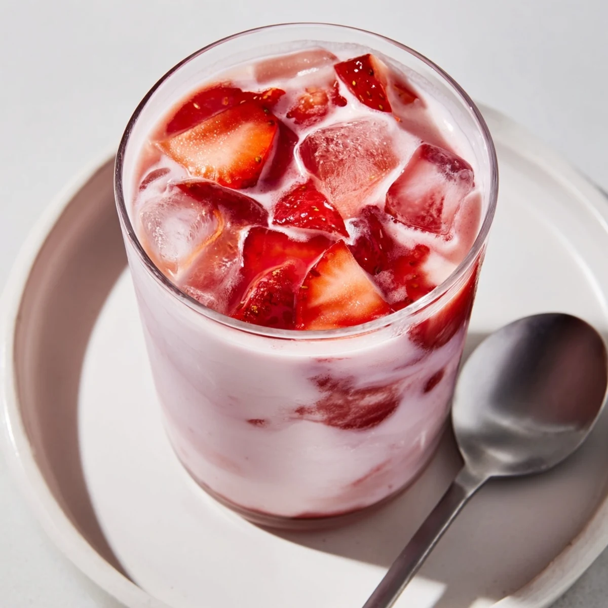Refreshing Copycat Pink Drink with vibrant strawberries, coconut milk, and ice, perfect for summer.