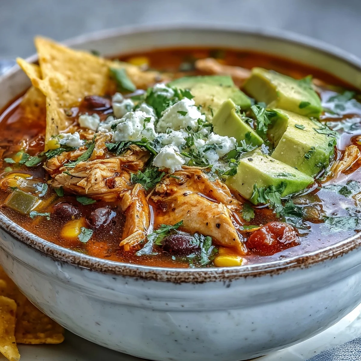 Steaming pot of Southwestern Turkey Soup featuring tender turkey, colorful vegetables, and Tex-Mex spices.