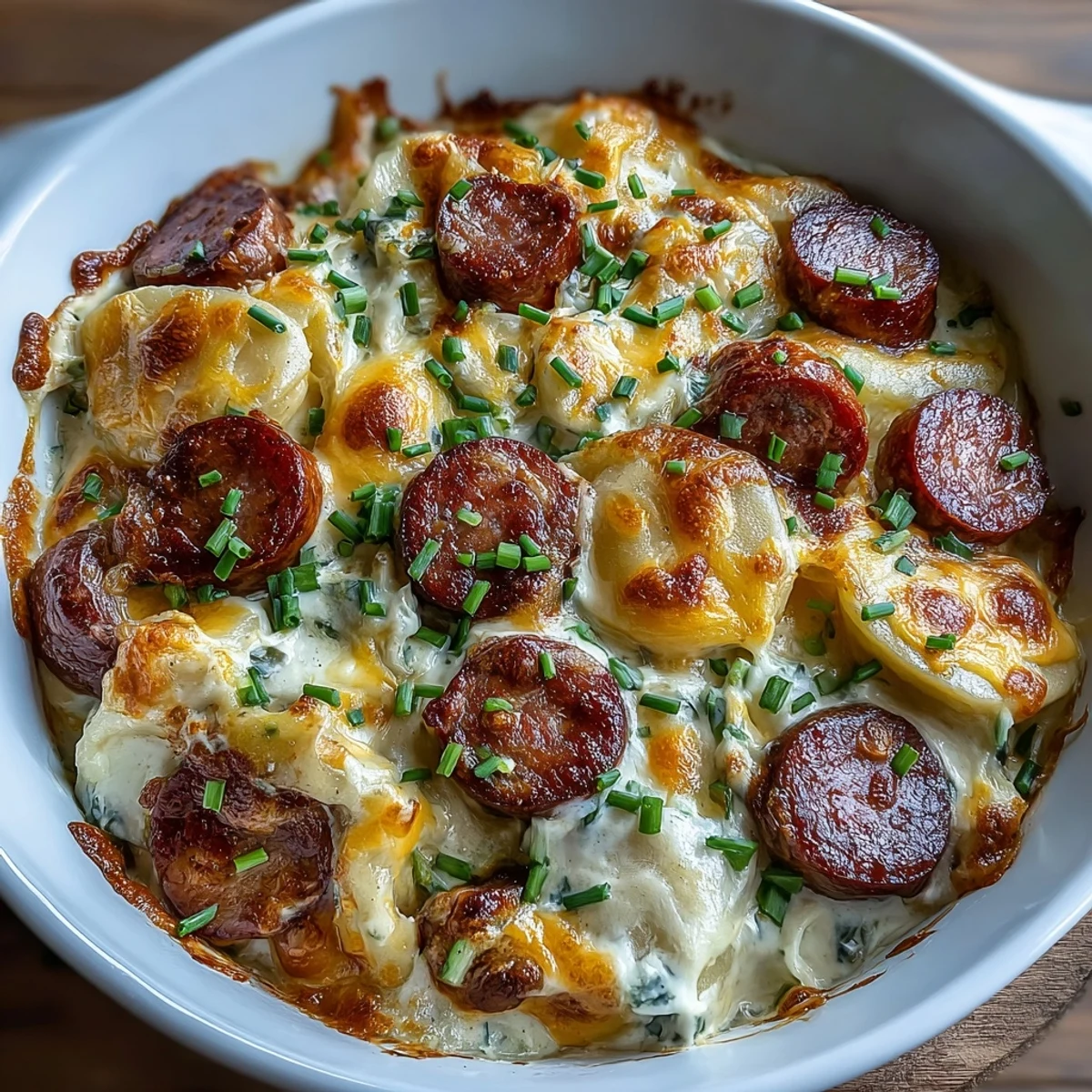 Golden, bubbly Crockpot Pierogi Casserole With Kielbasa emerges from the slow cooker, its creamy cheddar topping glistening beside tender potato pierogi and smoky sausage slices. 