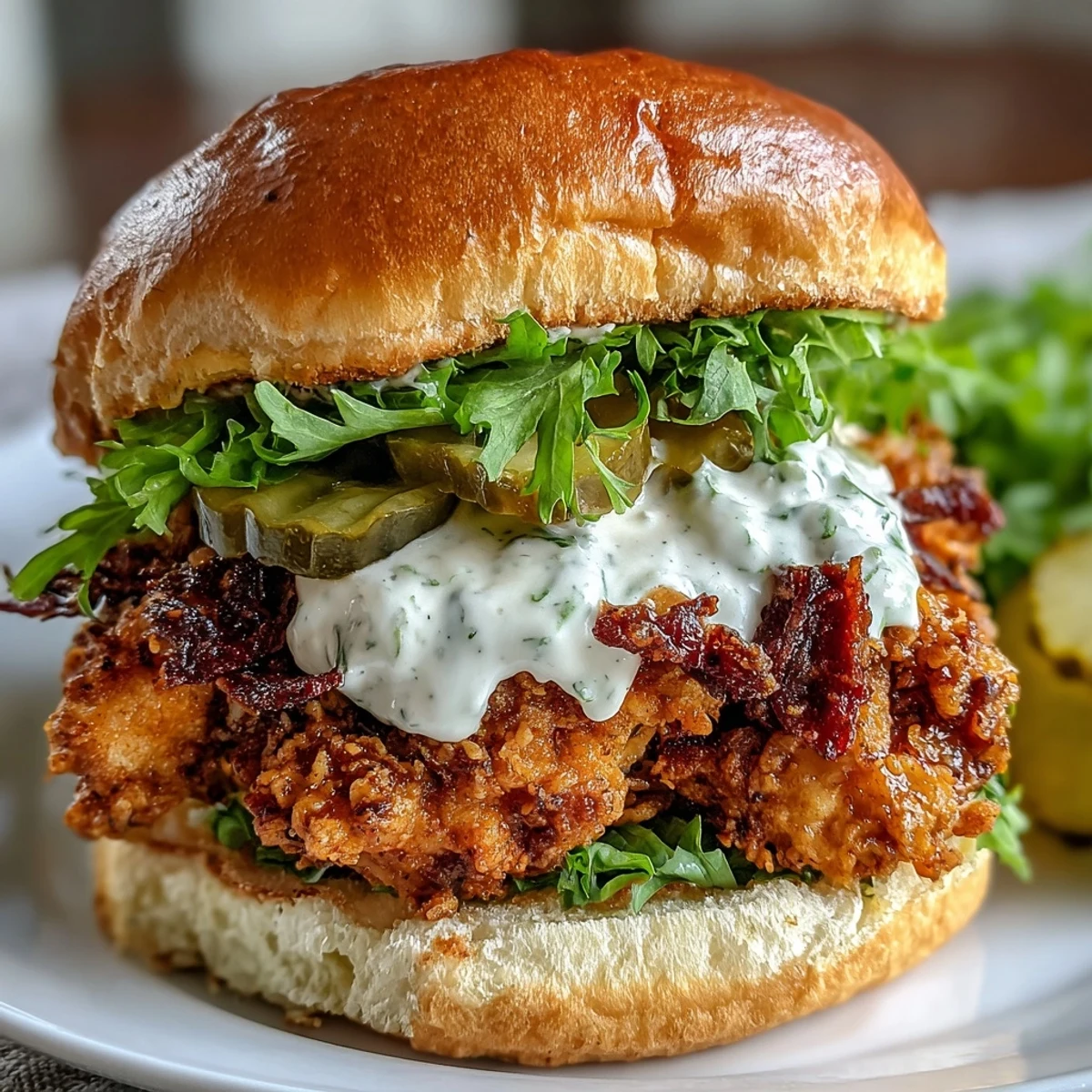 Homemade Spicy Chicken Sandwich with ultra-crispy fried chicken, fresh toppings, and creamy sauce, perfect for a family dinner or game day meal.