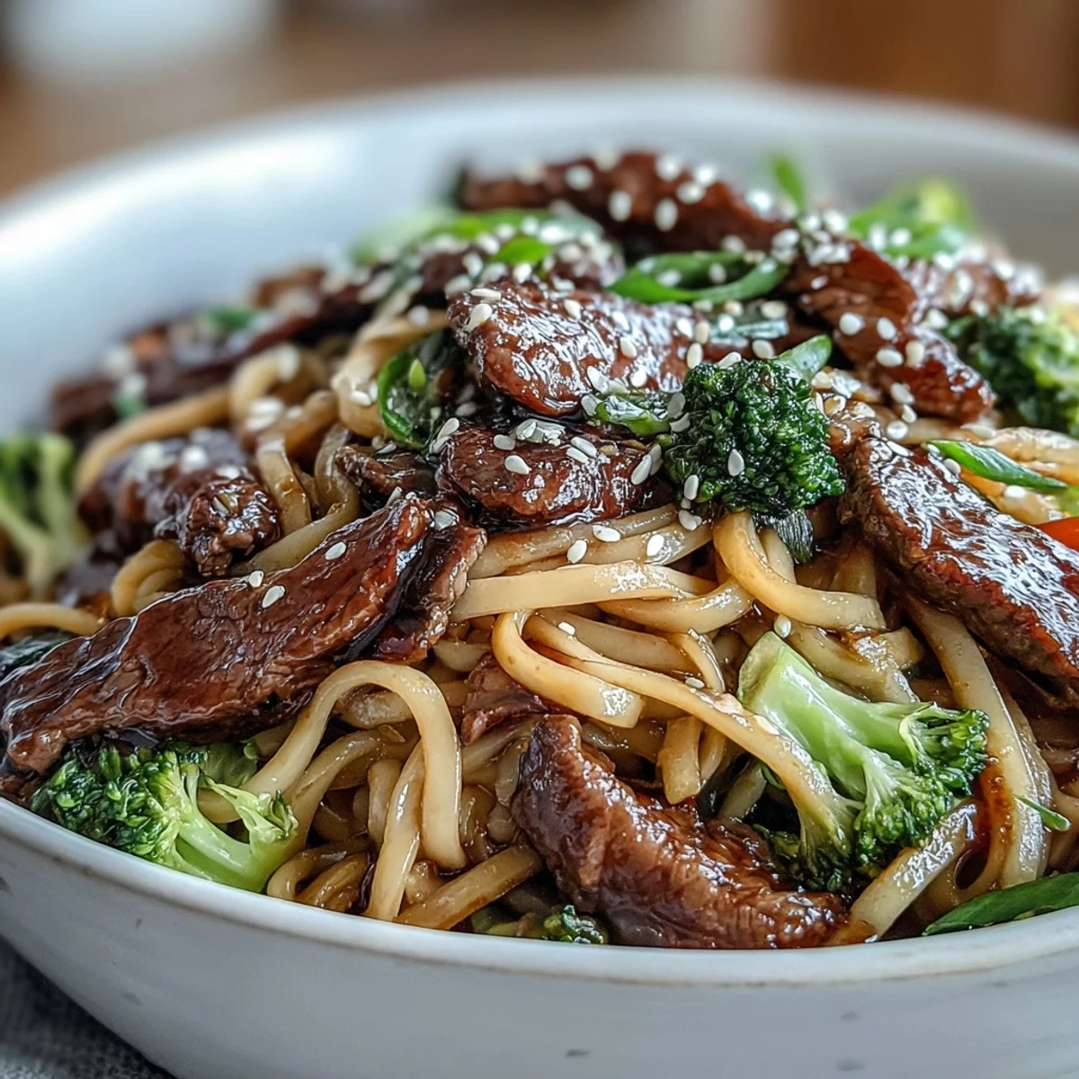 Glossy brown sugar soy sauce coats silky rice noodles and sautéed vegetables.