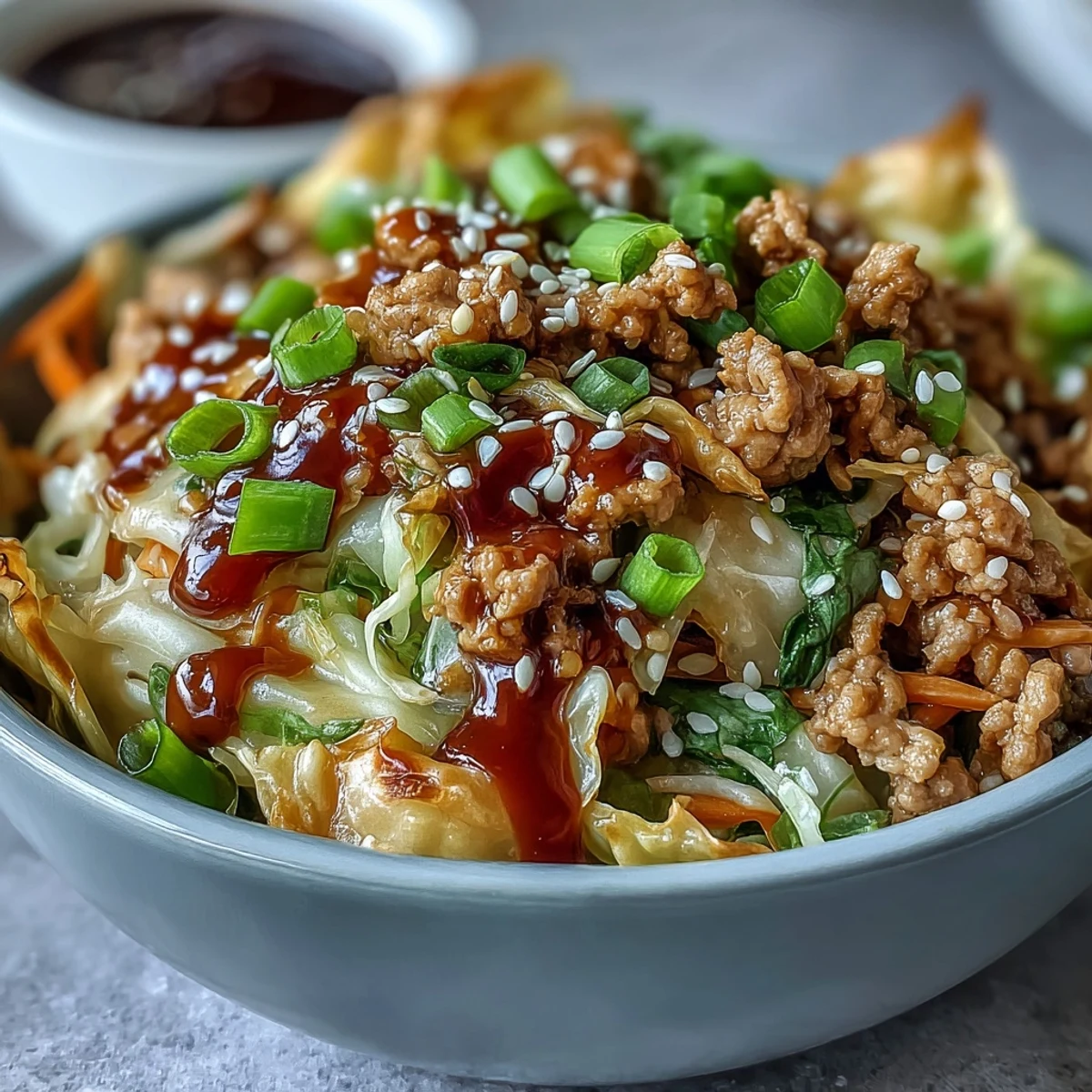 Savory ginger, garlic, and soy sauce coat the ingredients in a one-pan Egg Roll in a Bowl.