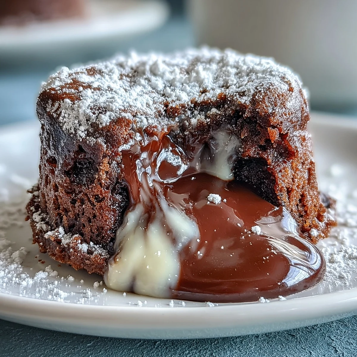 A warm Hojicha Lava Cake sliced open to reveal its gooey, earthy roasted green tea center.