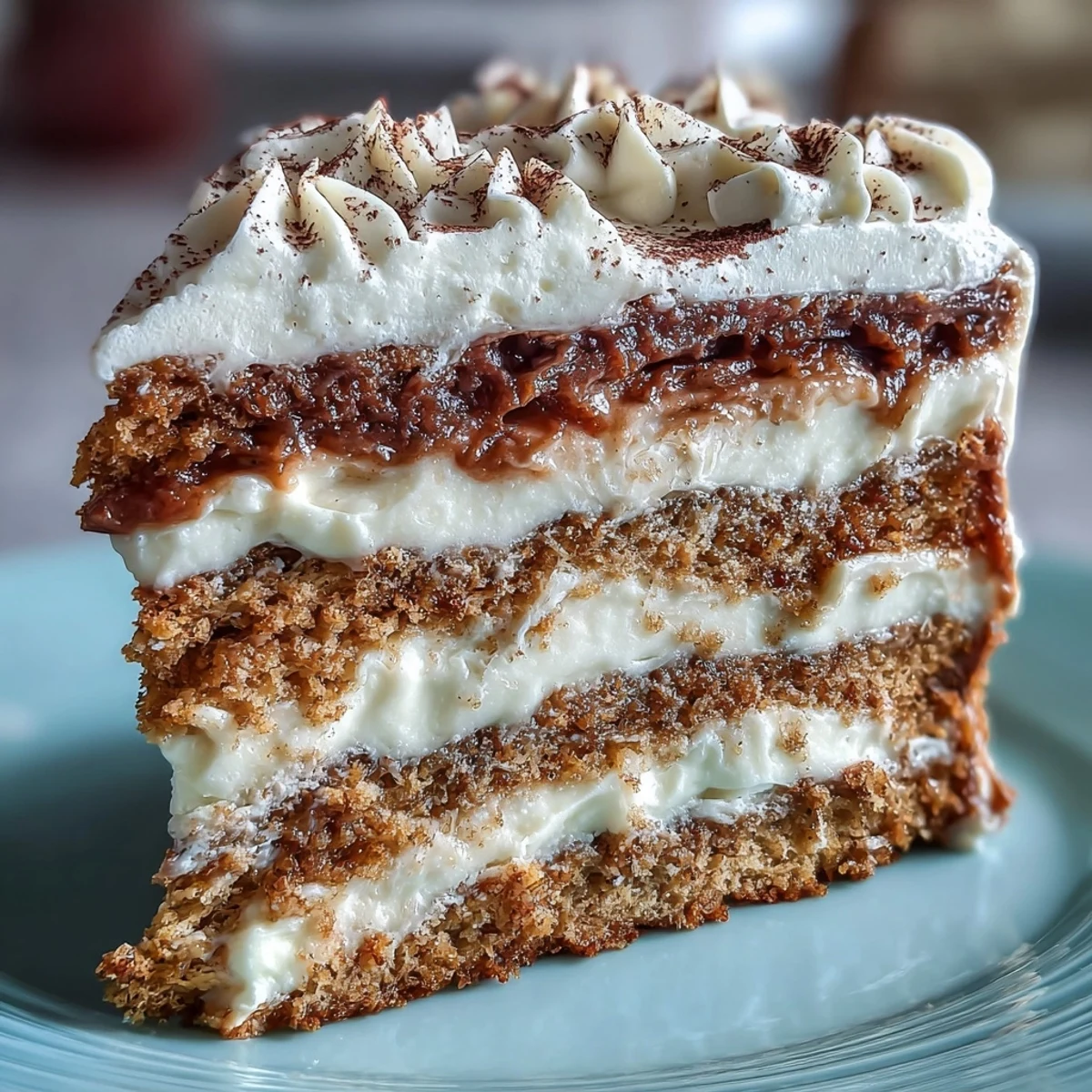 Freshly baked Fluffy Hojicha Cake is garnished with a light dusting of hojicha powder.