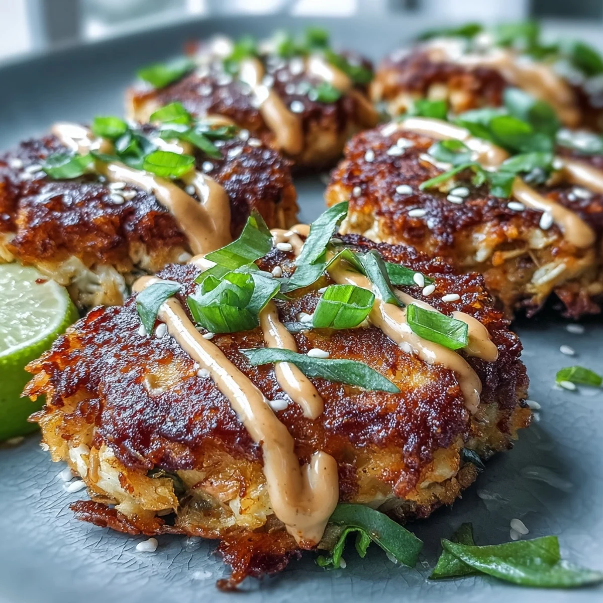 Golden-brown Asian-Style Tuna Cakes sizzling in a skillet, coated with crispy panko breadcrumbs and infused with garlic.