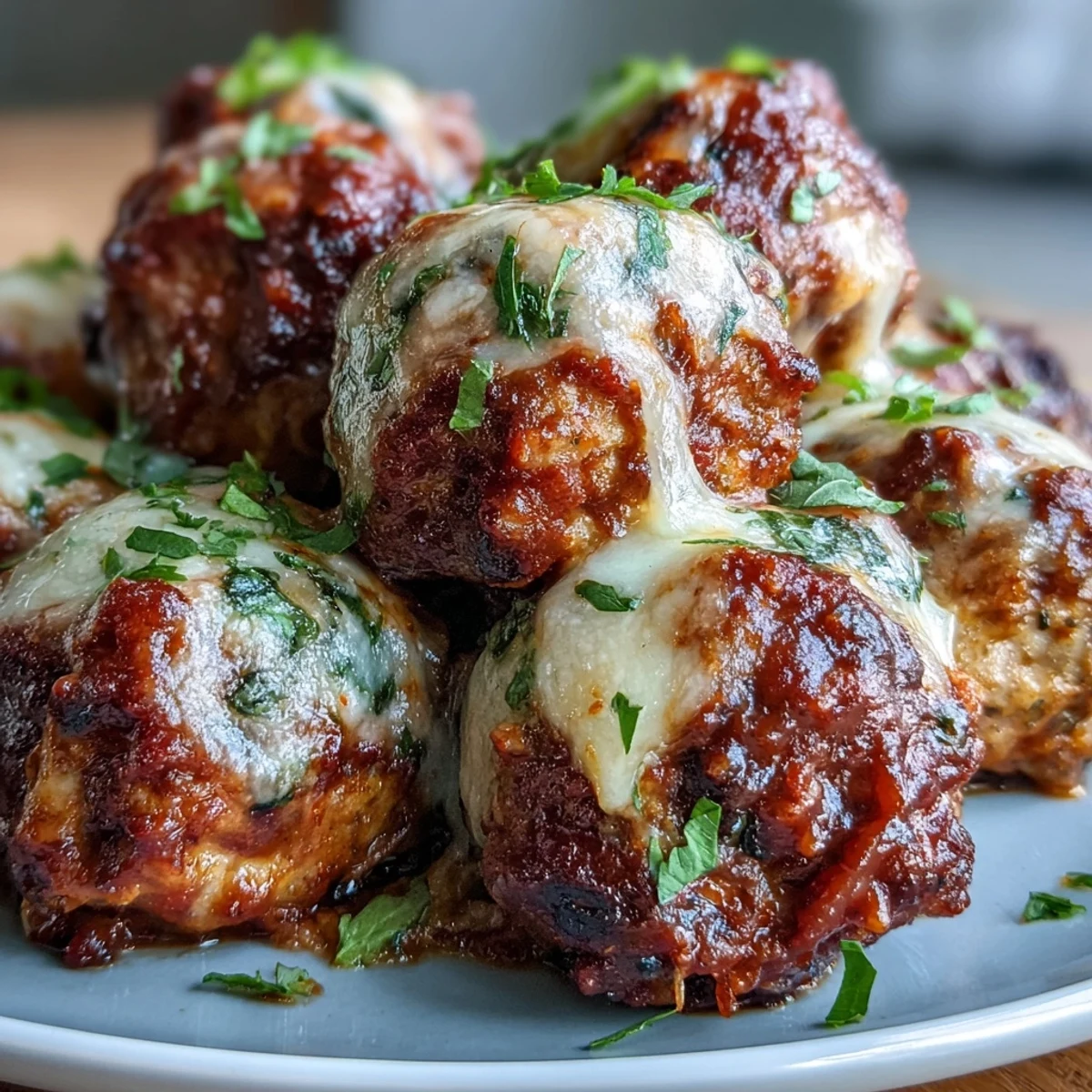 Juicy Baked Spicy Chicken Parm Meatballs with a hint of paprika and herbs in a rich red sauce.