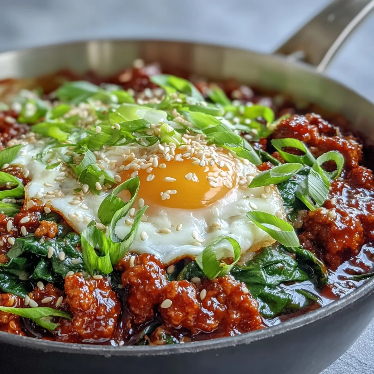 Savory ground turkey in spicy gochujang sauce coats fluffy rice in this Creamy Korean Turkey Rice Skillet, ready to enjoy.