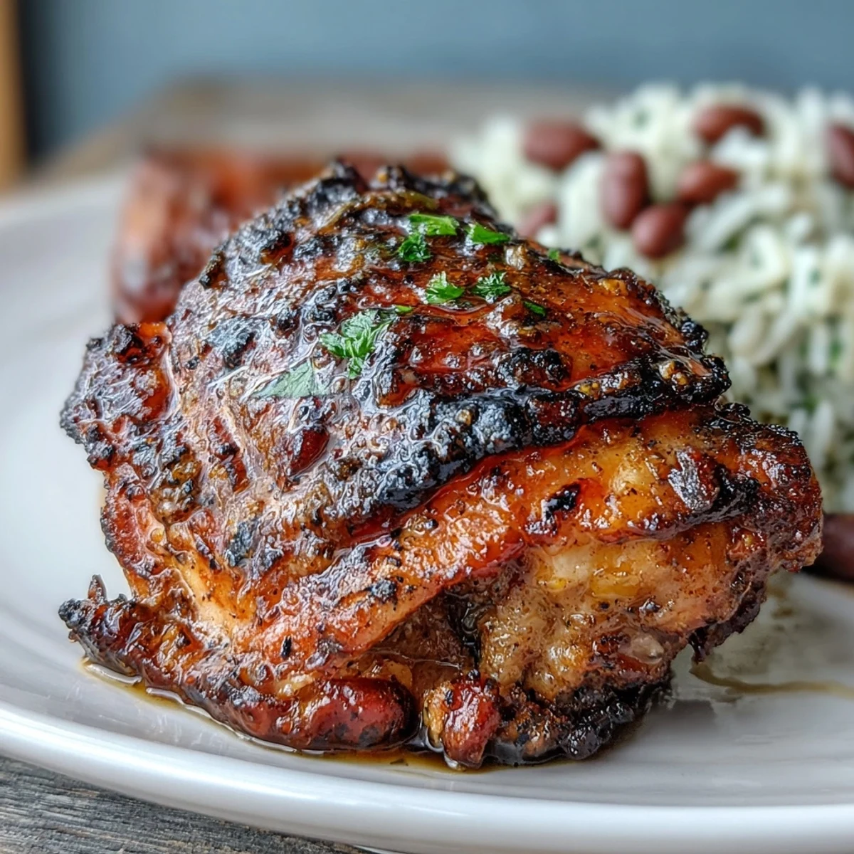 Juicy jerk-marinated chicken served over fragrant coconut rice and kidney beans. A vibrant Caribbean main dish.