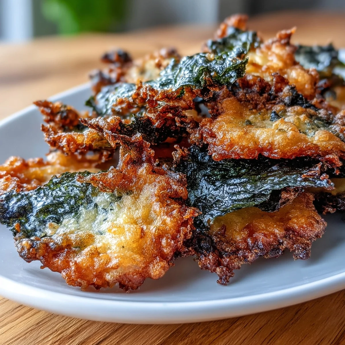 Crispy seaweed tempura with golden batter, served with savory dipping sauce for a satisfying umami snack.  