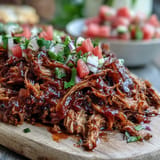 Tender, smoky Juneteenth BBQ pulled pork served piled high with refreshing watermelon slaw.