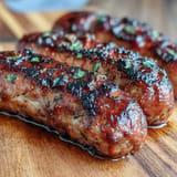 Juicy, savory homemade kielbasa grilling perfectly, hinting at authentic Polish flavor.