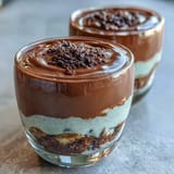 Individual black sesame tiramisu cups glistening, ready for a sweet treat.