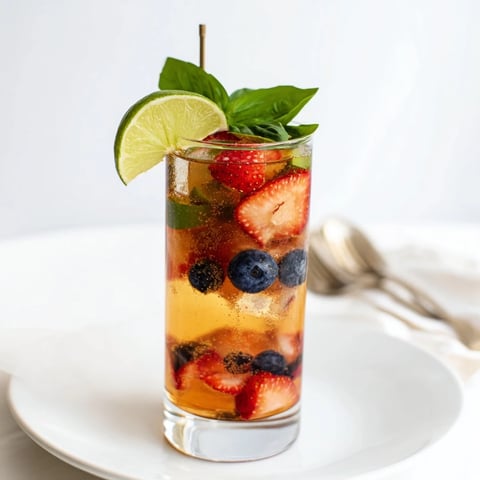 Refreshing kombucha-style home-brew mocktails with fruits and herbs in vibrant glass bottles.  