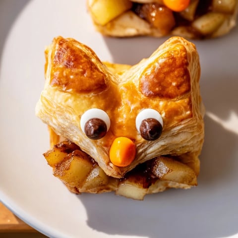 Golden-brown Autumn Harvest Fox-Shaped Bites, filled with spiced apples, ready for a festive autumn dessert.