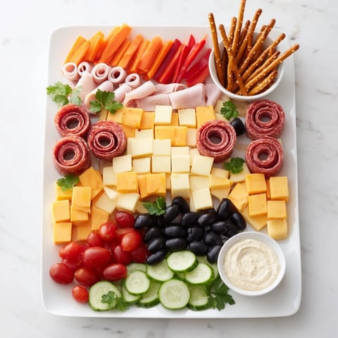 Vibrant Game Night Controller Snack Platter, a delightful arrangement of cheeses, meats, and veggies.