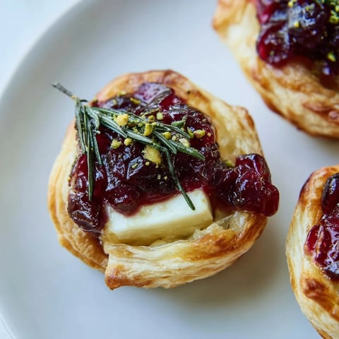 Golden baked Cranberry Brie Bites Wreath, with bubbling brie, cranberry topping, and fresh rosemary sprigs.
